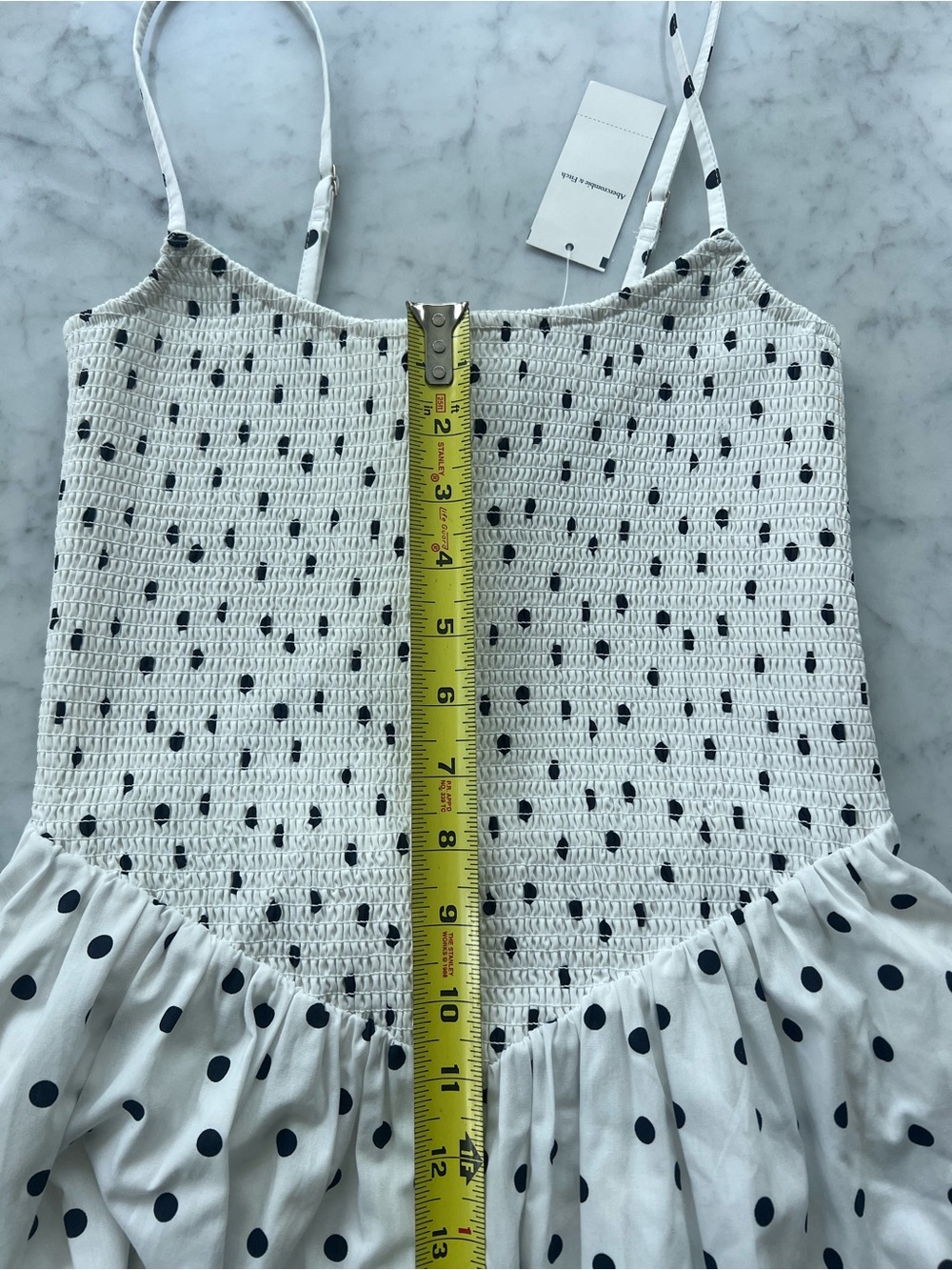 NWT Abercrombie Sydney Smocked Dipped-Waist Polka Dot Midi Dress Size Small - Picture 11 of 14